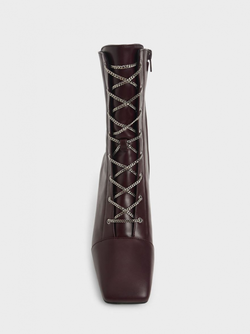 μποτεσ με κορδονια Charles And Keith Chain Calf μπορντο | 12863-WFDY