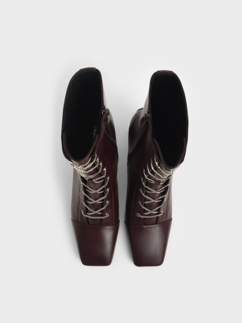 μποτεσ με κορδονια Charles And Keith Chain Calf μπορντο | 12863-WFDY