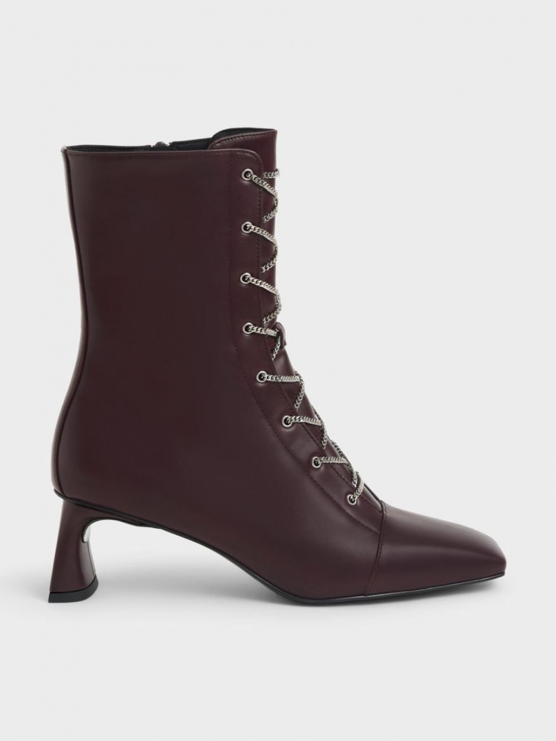 μποτεσ με κορδονια Charles And Keith Chain Calf μπορντο | 12863-WFDY