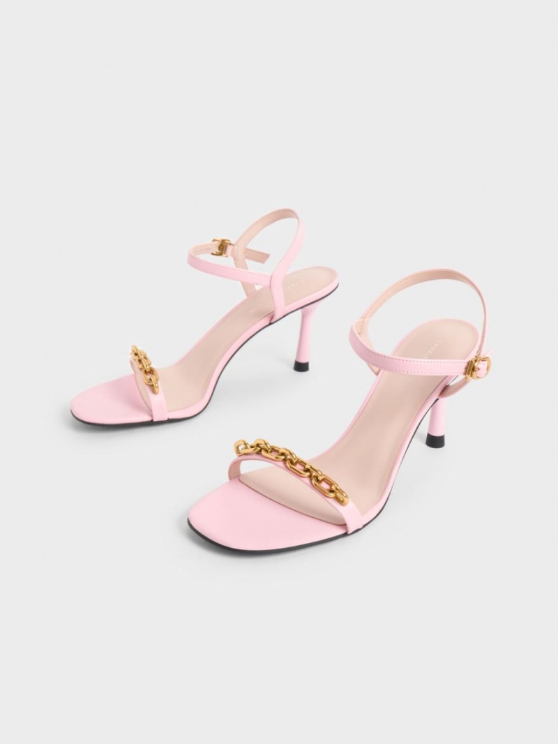 σανδαλια με τακουνι Charles And Keith Chain Link ανοιχτο ροζ | 95162-CJAZ
