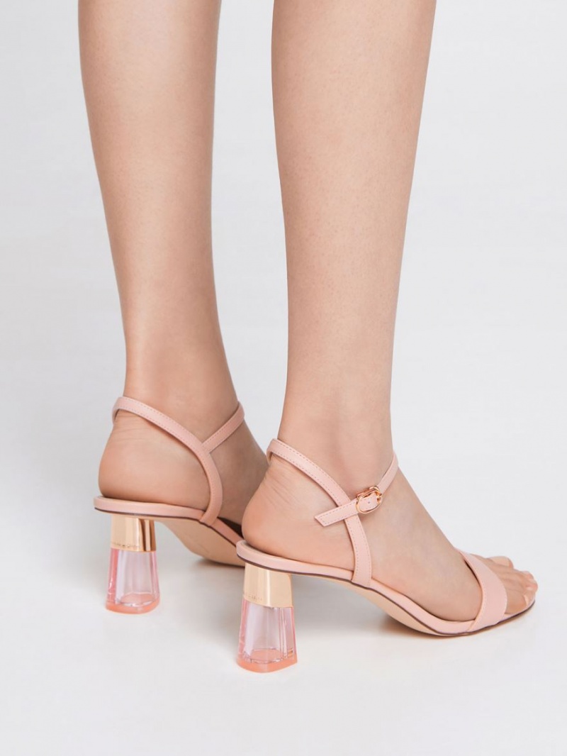 σανδαλια με τακουνι Charles And Keith Clear Trapeze ροζ | 98367-IHAZ