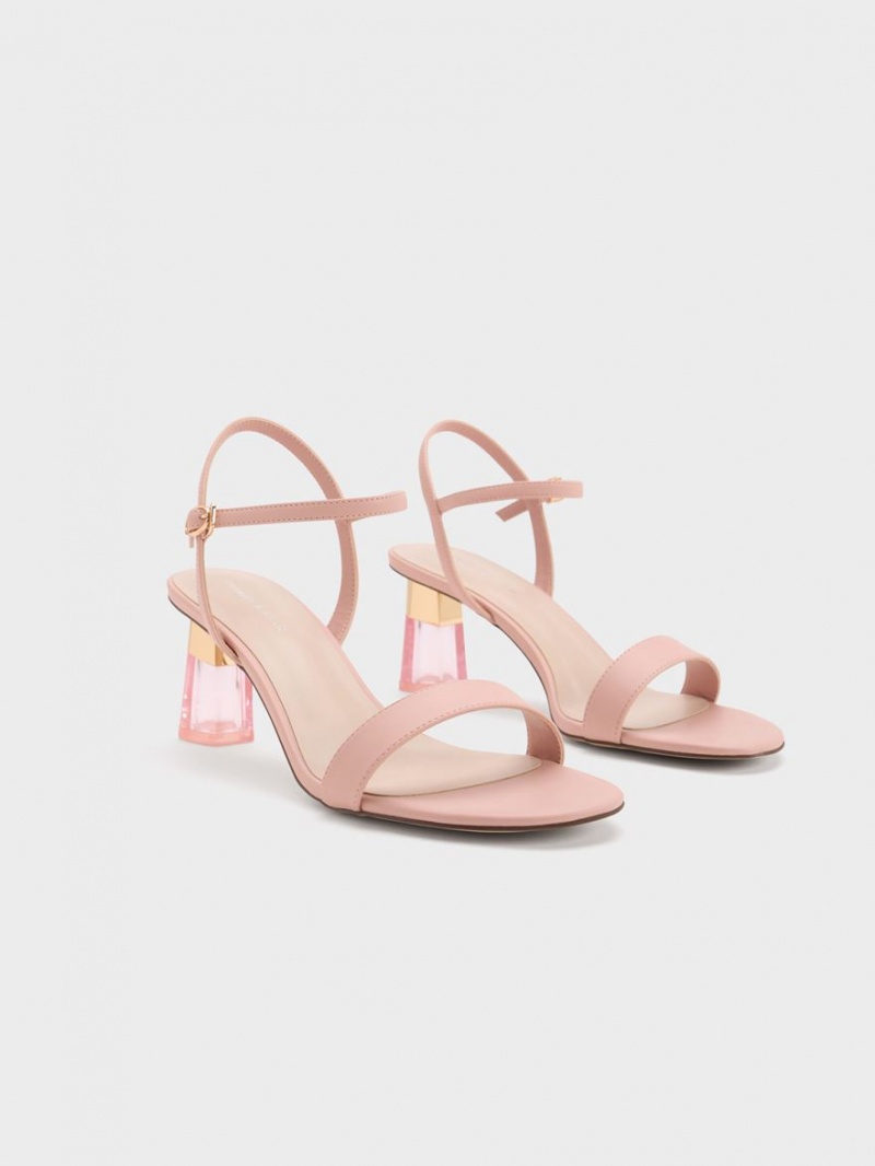 σανδαλια με τακουνι Charles And Keith Clear Trapeze ροζ | 98367-IHAZ