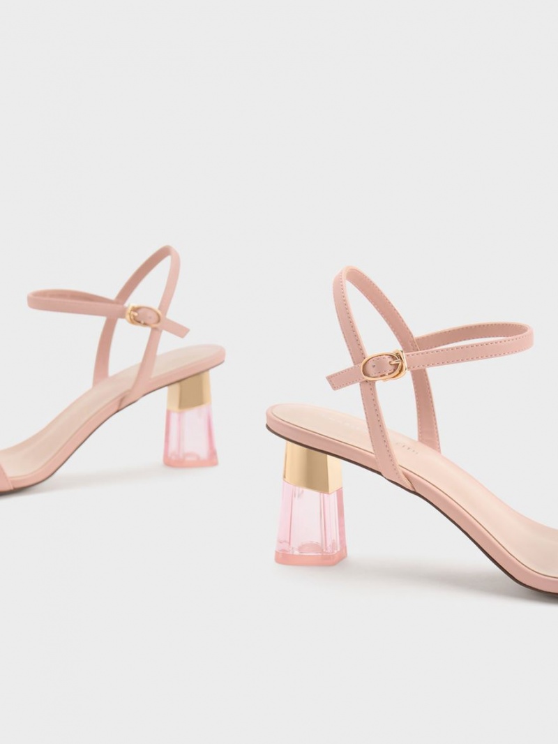 σανδαλια με τακουνι Charles And Keith Clear Trapeze ροζ | 98367-IHAZ