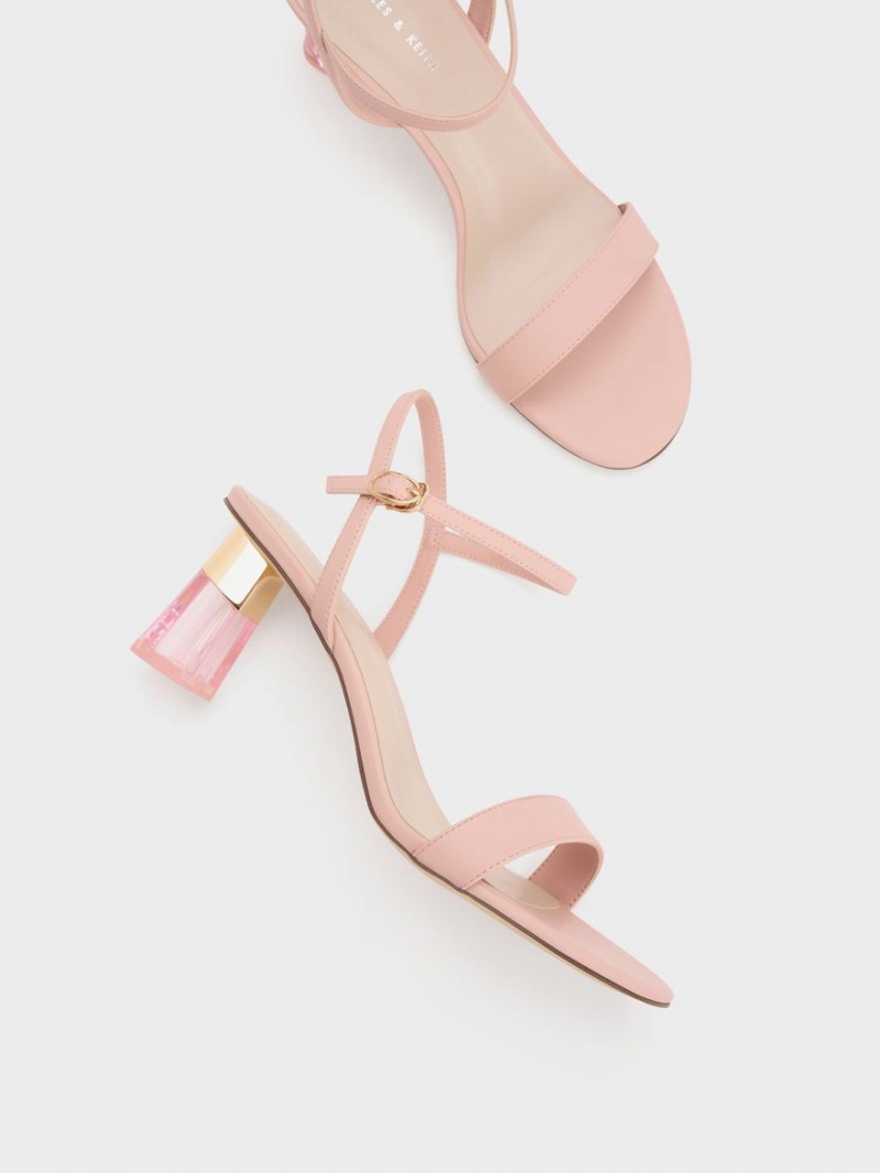 σανδαλια με τακουνι Charles And Keith Clear Trapeze ροζ | 98367-IHAZ