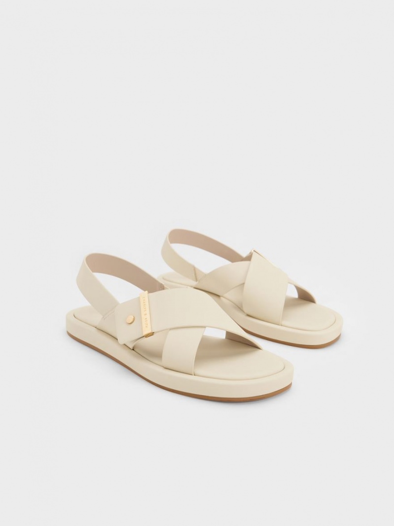 Σανδάλια Με Λουριά Charles And Keith Crossover Back κρέμα | 01895-CXUL