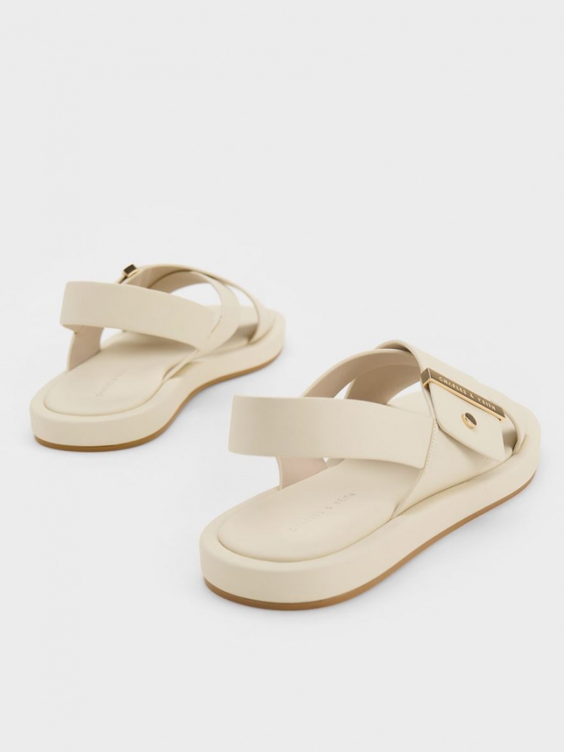 Σανδάλια Με Λουριά Charles And Keith Crossover Back κρέμα | 01895-CXUL