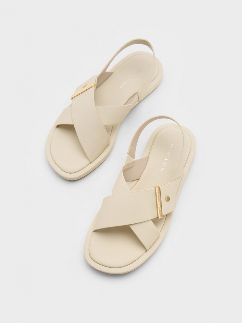 Σανδάλια Με Λουριά Charles And Keith Crossover Back κρέμα | 01895-CXUL