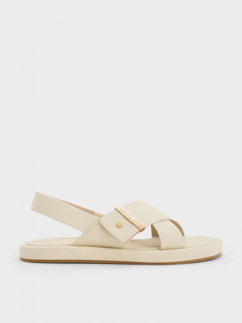 Σανδάλια Με Λουριά Charles And Keith Crossover Back κρέμα | 01895-CXUL