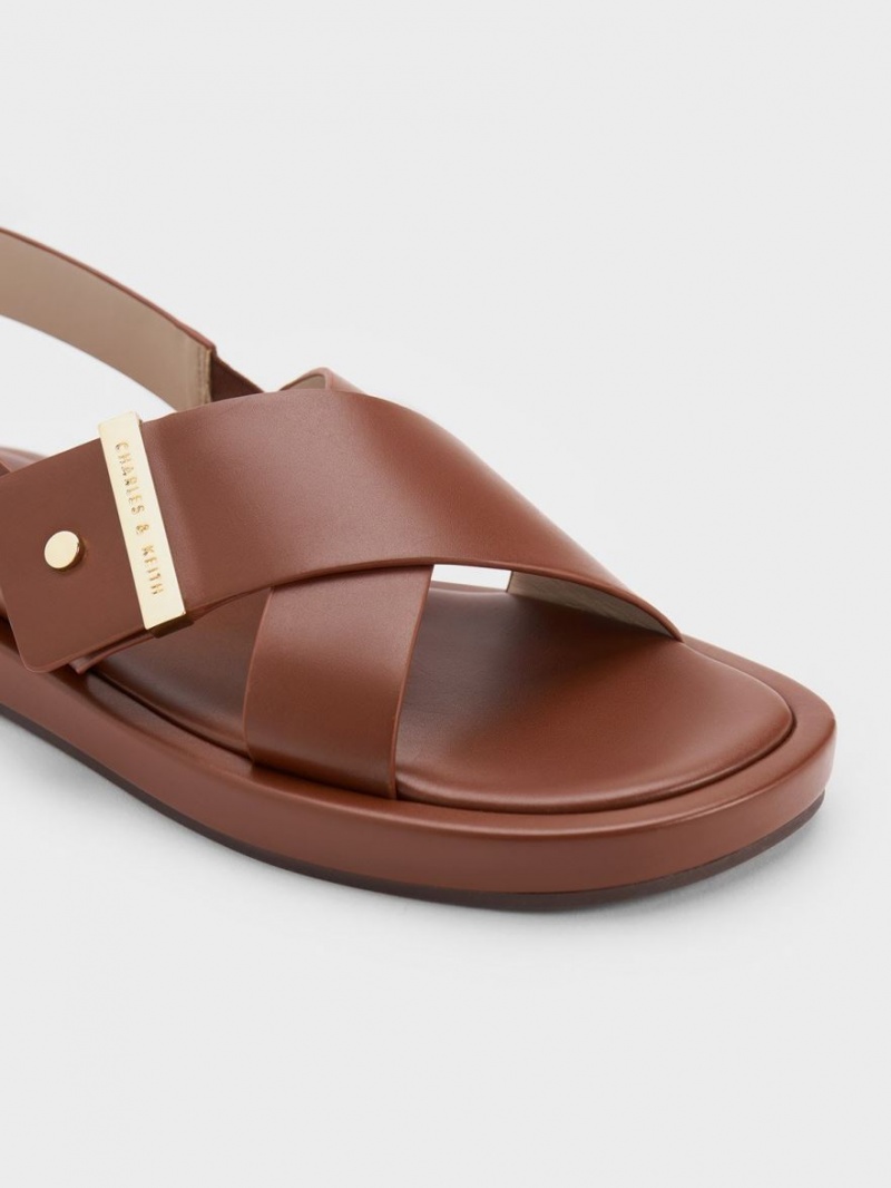 Σανδάλια Με Λουριά Charles And Keith Crossover Back καφε | 92378-LEVD