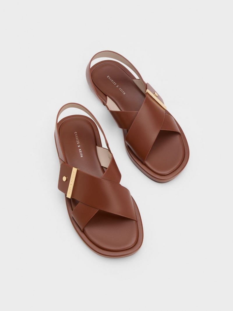 Σανδάλια Με Λουριά Charles And Keith Crossover Back καφε | 92378-LEVD