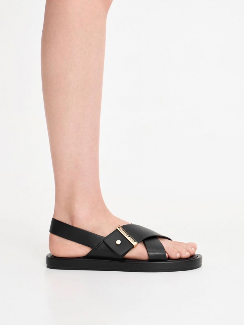Σανδάλια Με Λουριά Charles And Keith Crossover Back μαυρα | 97645-JUZB