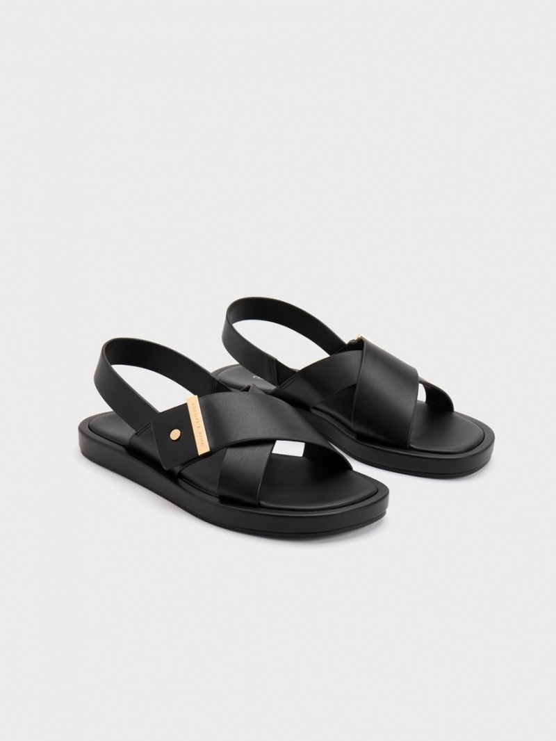 Σανδάλια Με Λουριά Charles And Keith Crossover Back μαυρα | 97645-JUZB