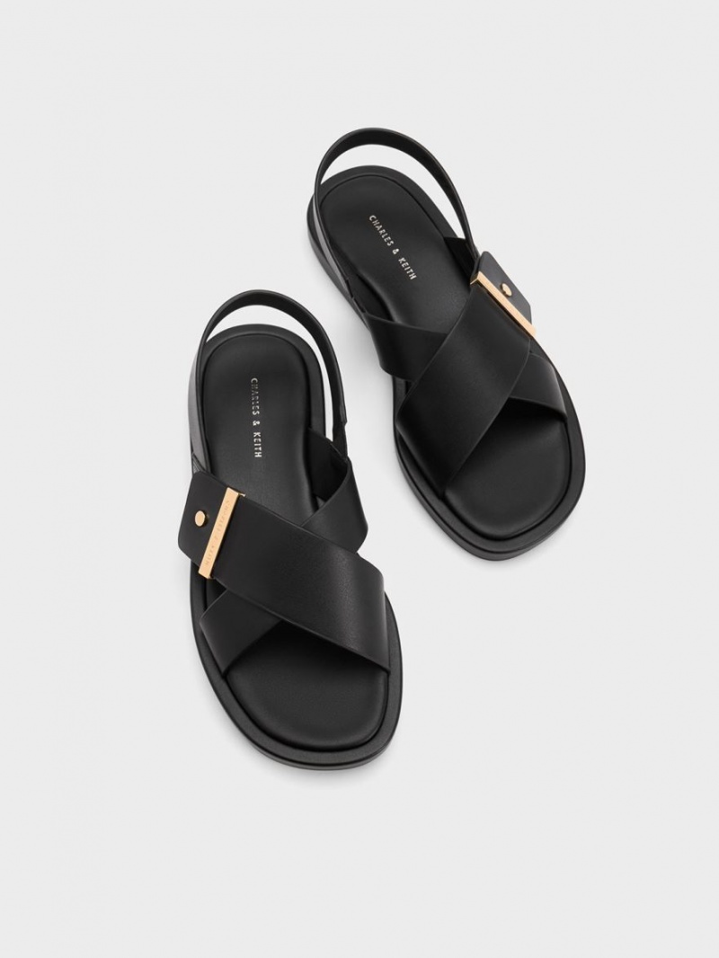Σανδάλια Με Λουριά Charles And Keith Crossover Back μαυρα | 97645-JUZB