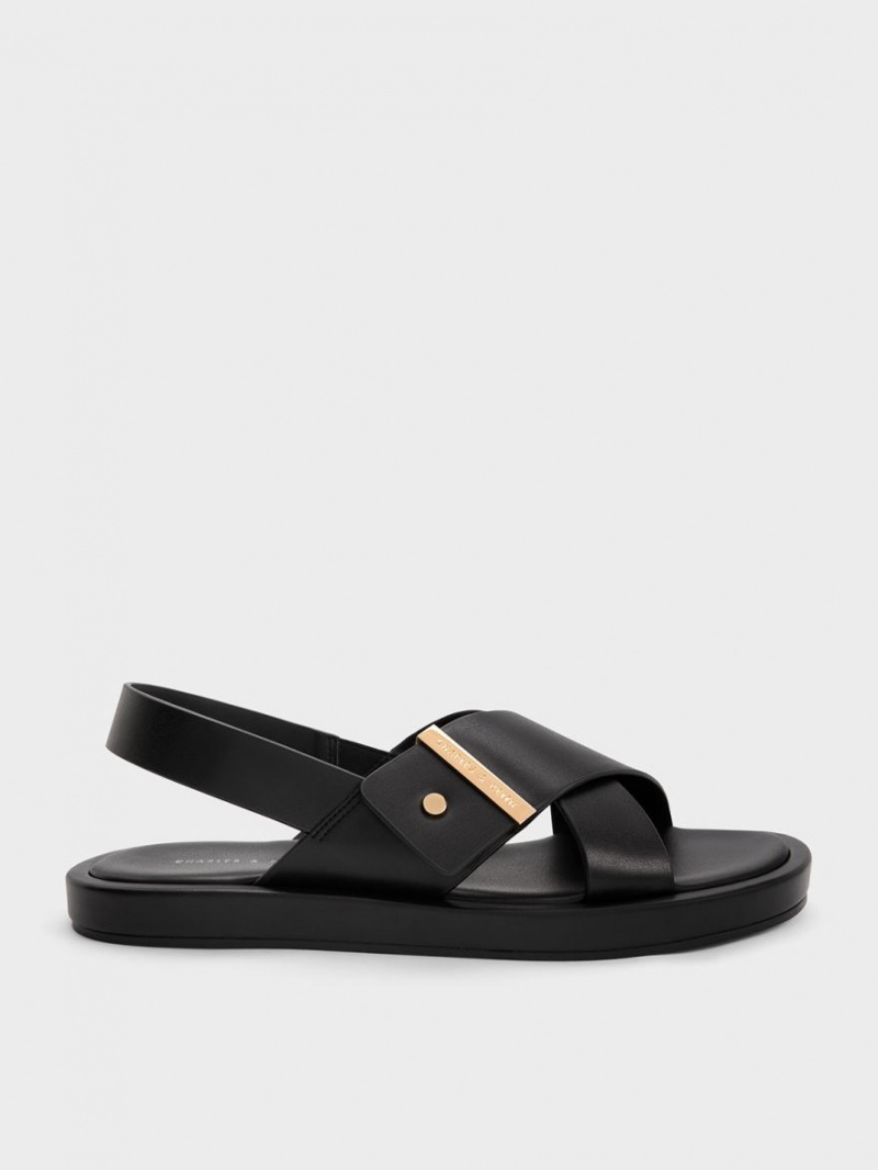 Σανδάλια Με Λουριά Charles And Keith Crossover Back μαυρα | 97645-JUZB