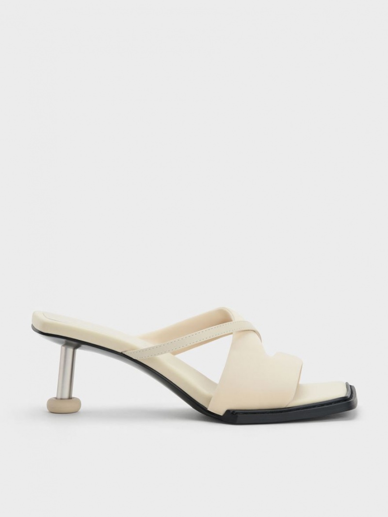 σανδαλια με τακουνι Charles And Keith Crossover Sculptural κρέμα | 21798-HCID