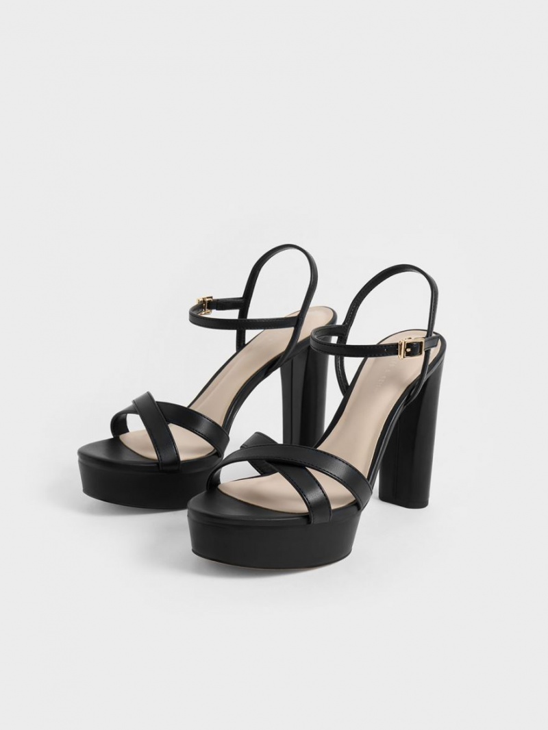 σανδαλια με τακουνι Charles And Keith Crossover flatforms μαυρα | 79382-WDJX