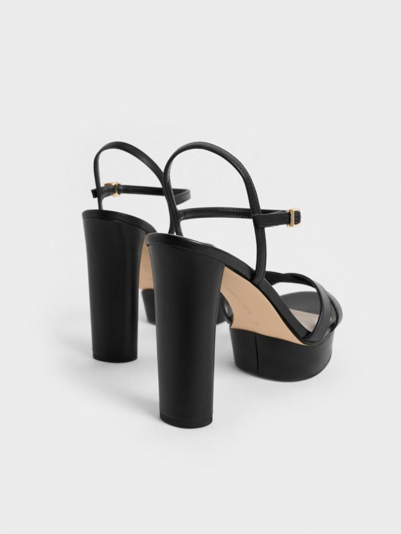 σανδαλια με τακουνι Charles And Keith Crossover flatforms μαυρα | 79382-WDJX