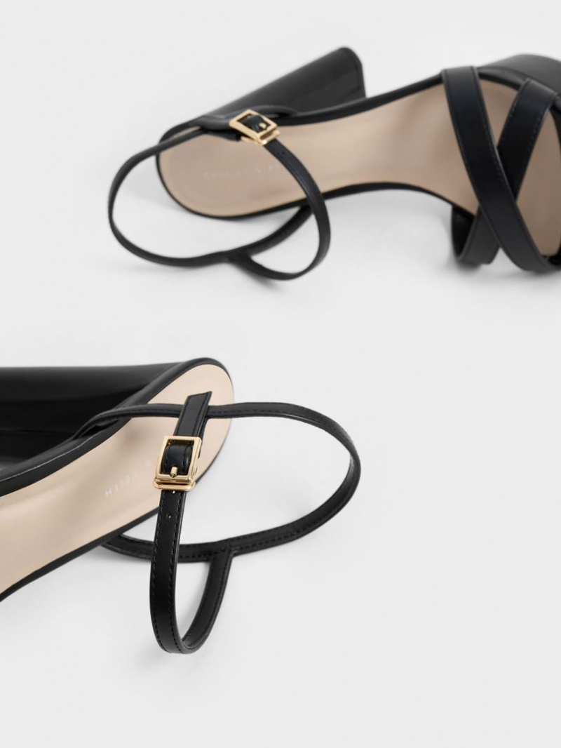 σανδαλια με τακουνι Charles And Keith Crossover flatforms μαυρα | 79382-WDJX