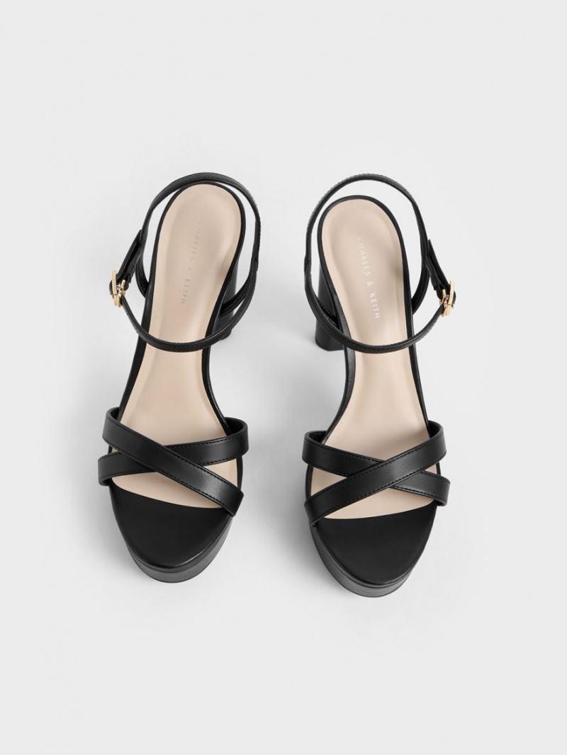 σανδαλια με τακουνι Charles And Keith Crossover flatforms μαυρα | 79382-WDJX