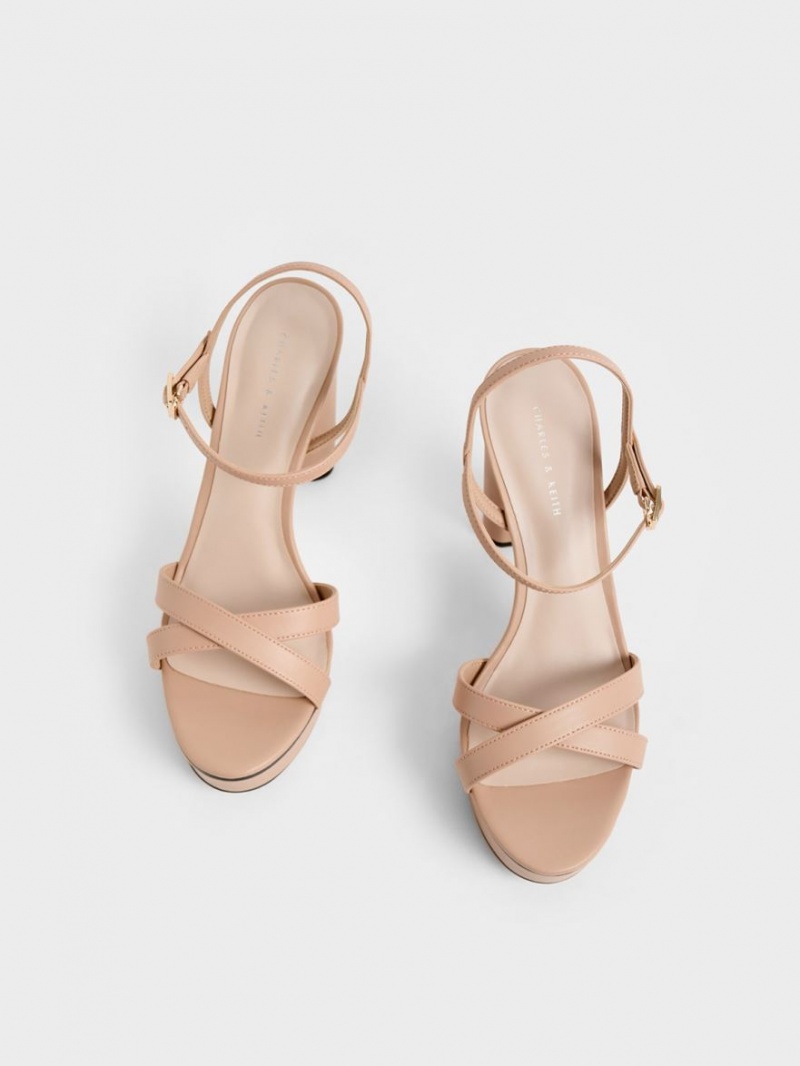 σανδαλια με τακουνι Charles And Keith Crossover flatforms Μπεζ | 15962-LVDC