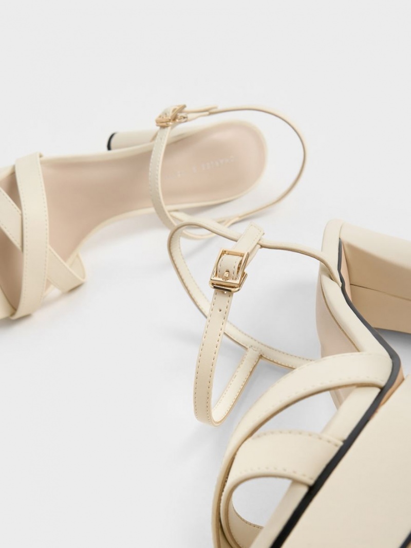 σανδαλια με τακουνι Charles And Keith Crossover flatforms κρέμα | 18547-HDGB