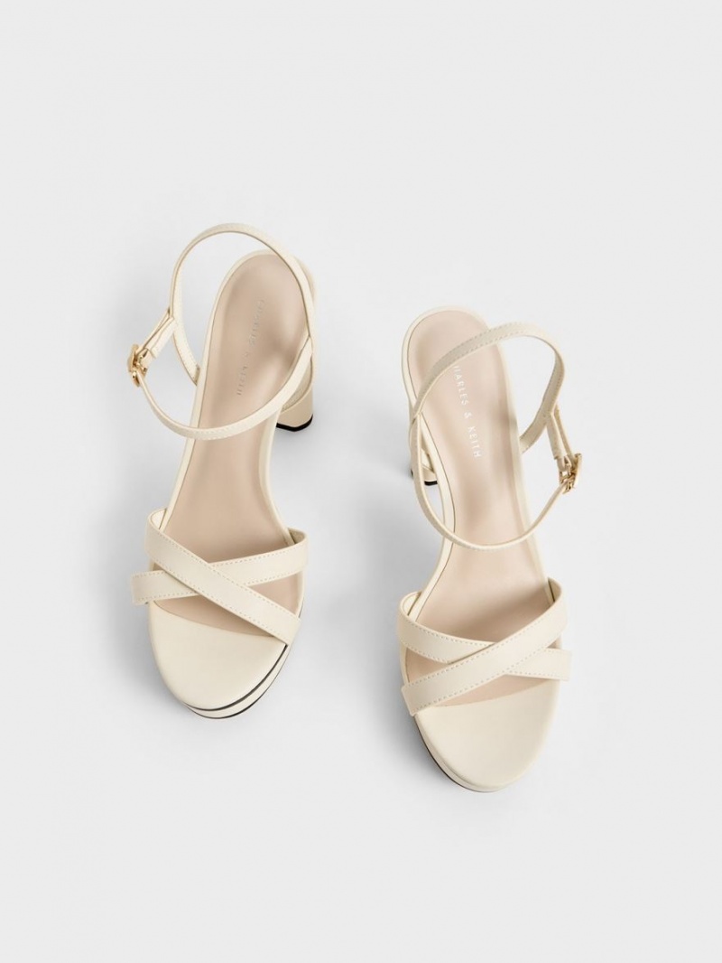 σανδαλια με τακουνι Charles And Keith Crossover flatforms κρέμα | 18547-HDGB
