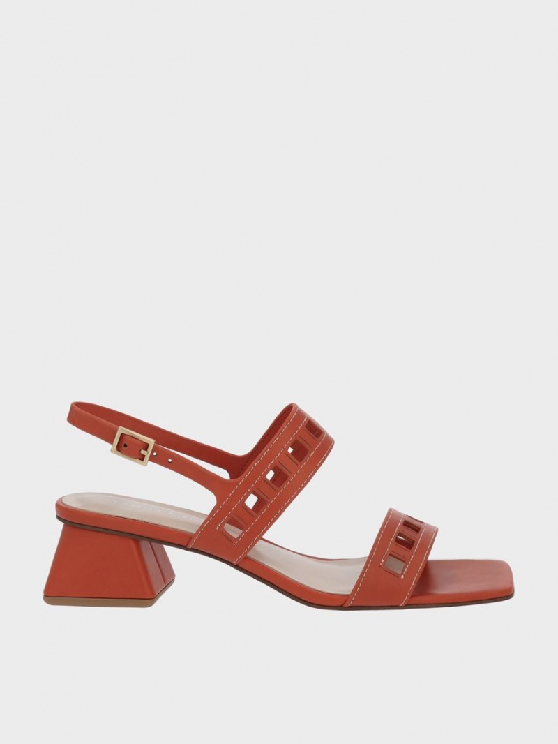 σανδαλια με τακουνι Charles And Keith Cut-Out με τακουνι Slingback πορτοκαλι | 27906-OKQY