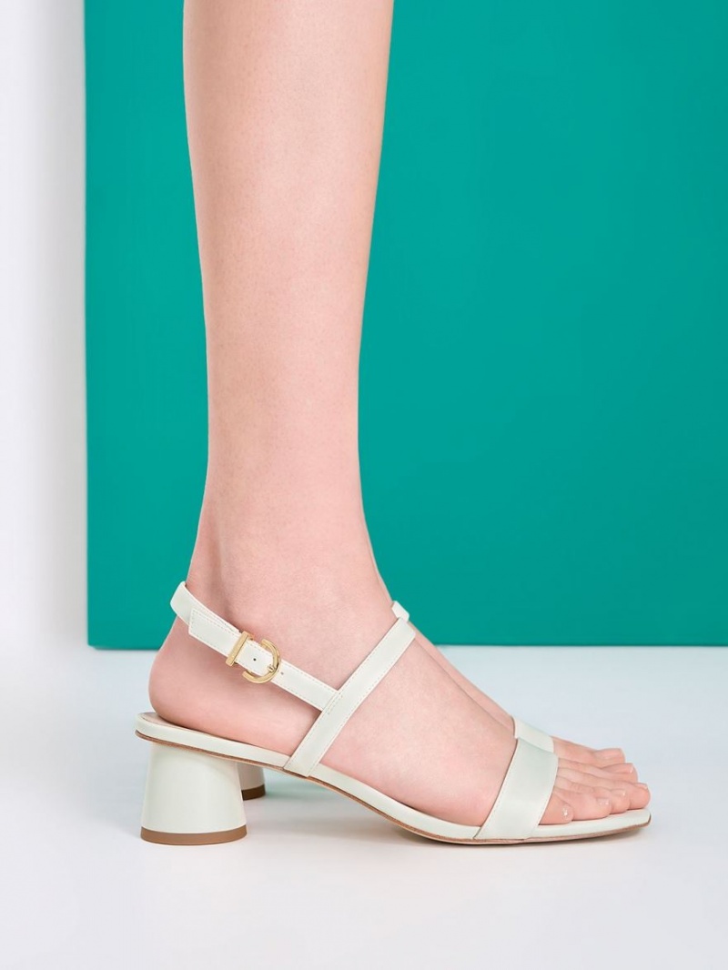 Σανδάλια Με Λουριά Charles And Keith Cylindrical Heel Back ασπρα | 01745-NKEC