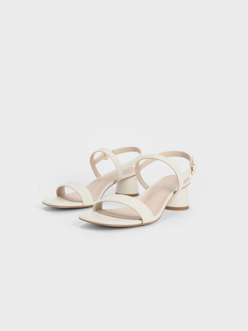 Σανδάλια Με Λουριά Charles And Keith Cylindrical Heel Back ασπρα | 01745-NKEC