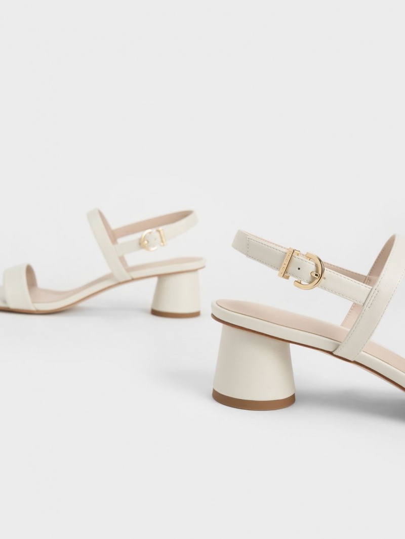 Σανδάλια Με Λουριά Charles And Keith Cylindrical Heel Back ασπρα | 01745-NKEC