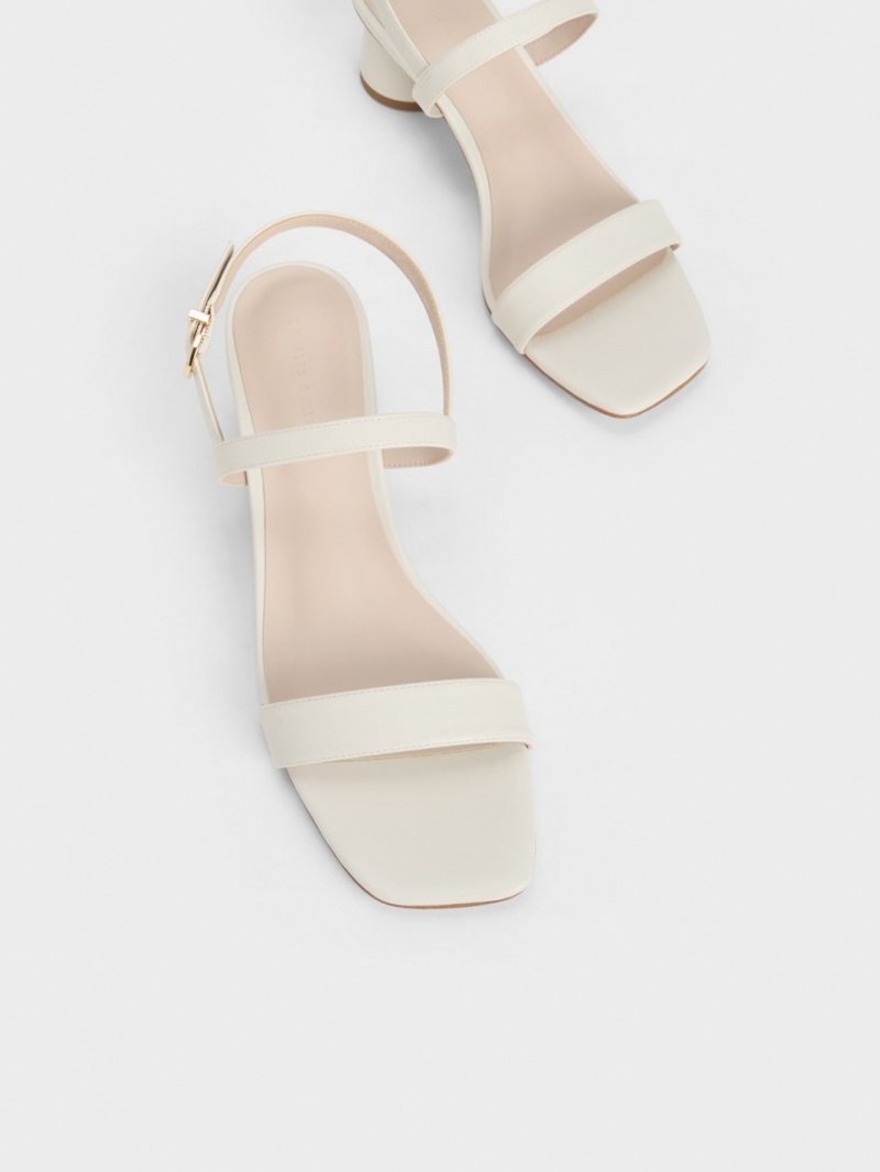 Σανδάλια Με Λουριά Charles And Keith Cylindrical Heel Back ασπρα | 01745-NKEC