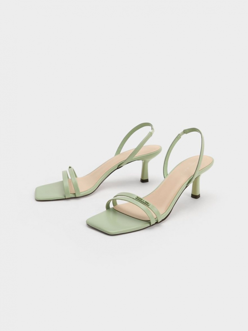σανδαλια με τακουνι Charles And Keith Double λουρακια Slingback μεντα | 65210-GQHI