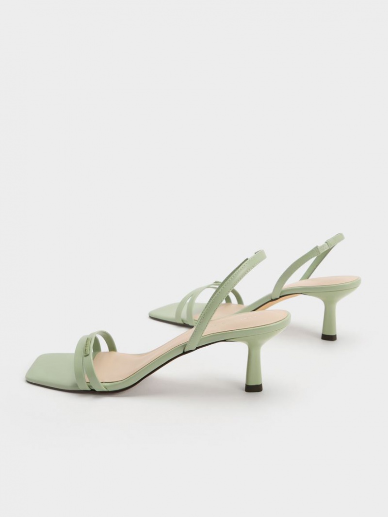 σανδαλια με τακουνι Charles And Keith Double λουρακια Slingback μεντα | 65210-GQHI
