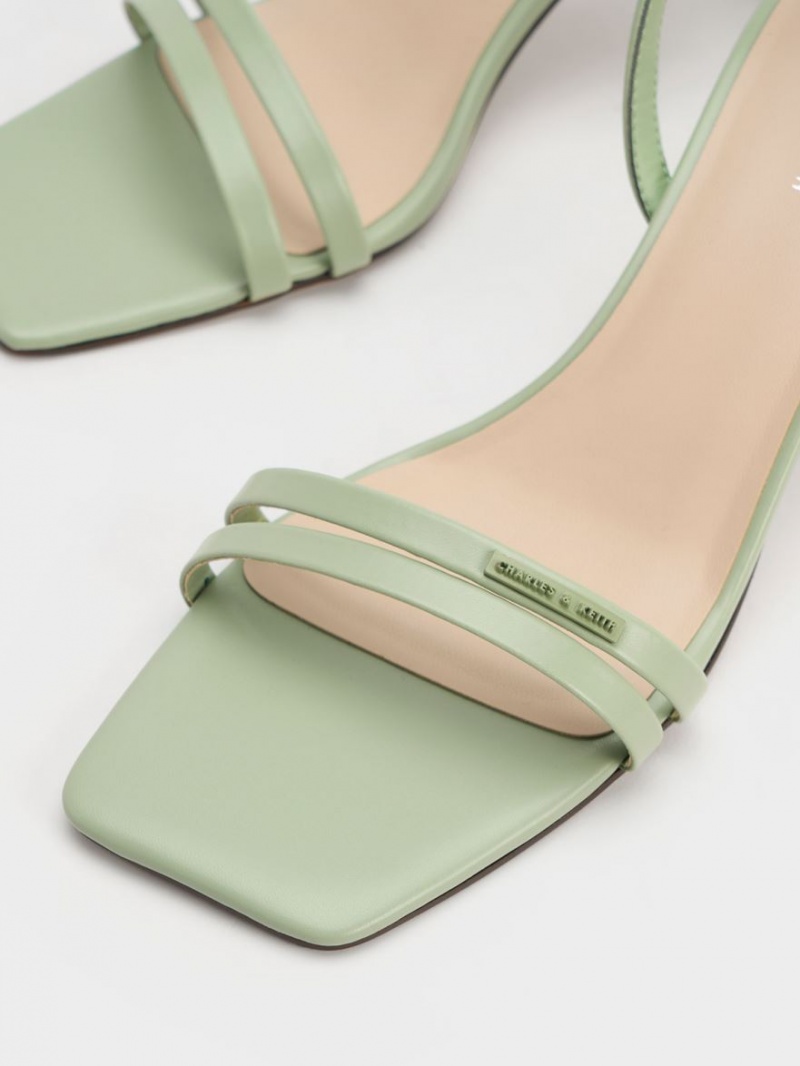 σανδαλια με τακουνι Charles And Keith Double λουρακια Slingback μεντα | 65210-GQHI