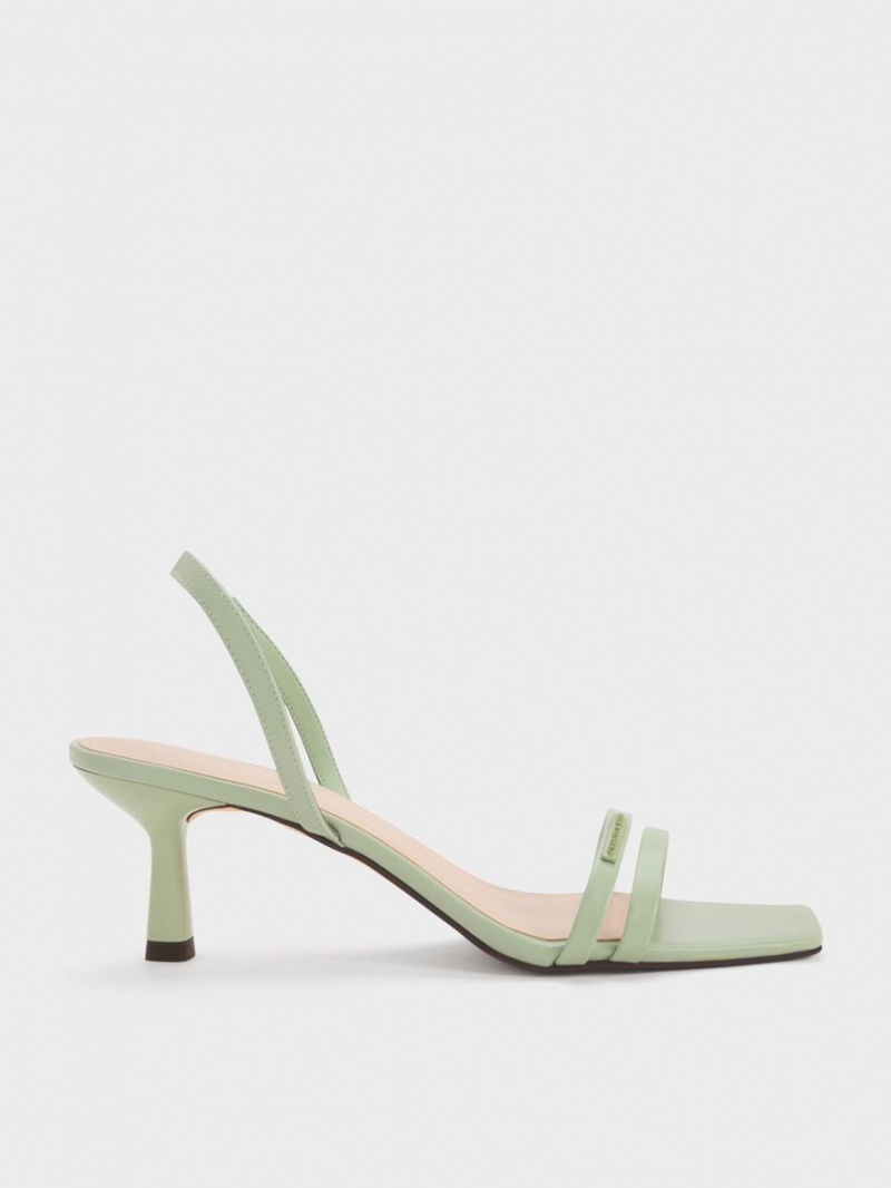 σανδαλια με τακουνι Charles And Keith Double λουρακια Slingback μεντα | 65210-GQHI