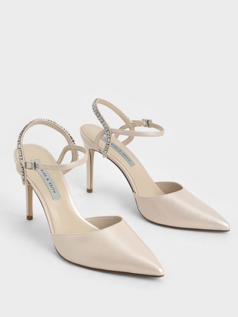 σανδαλια με τακουνι Charles And Keith Embellished Back λουρακια Μπεζ | 80123-NBUT