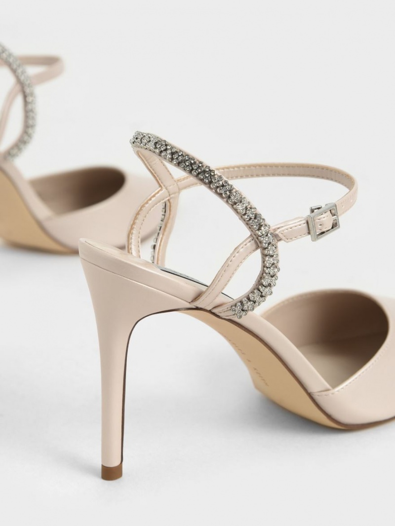 σανδαλια με τακουνι Charles And Keith Embellished Back λουρακια Μπεζ | 80123-NBUT