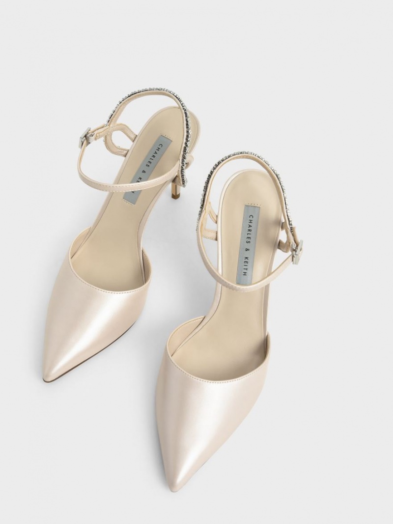 σανδαλια με τακουνι Charles And Keith Embellished Back λουρακια Μπεζ | 80123-NBUT