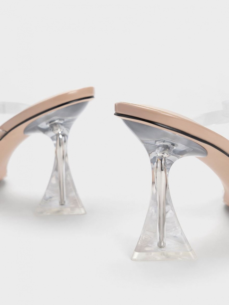 σανδαλια με τακουνι Charles And Keith Embellished Bow See-Through Μπεζ | 84079-LCXB