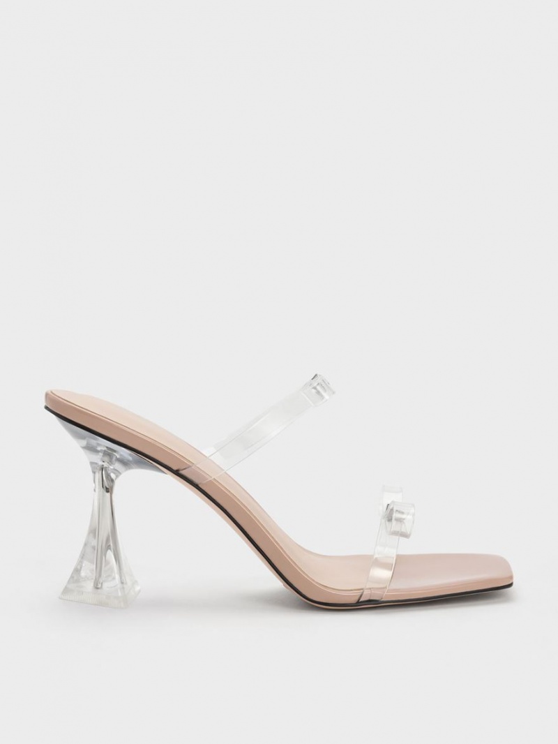 σανδαλια με τακουνι Charles And Keith Embellished Bow See-Through Μπεζ | 84079-LCXB