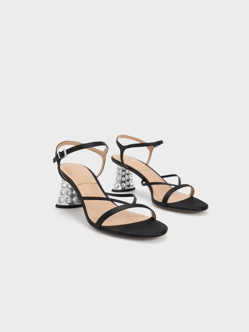 σανδαλια με τακουνι Charles And Keith Embellished Heel Recycled Polyester μαυρα | 45267-HEGX