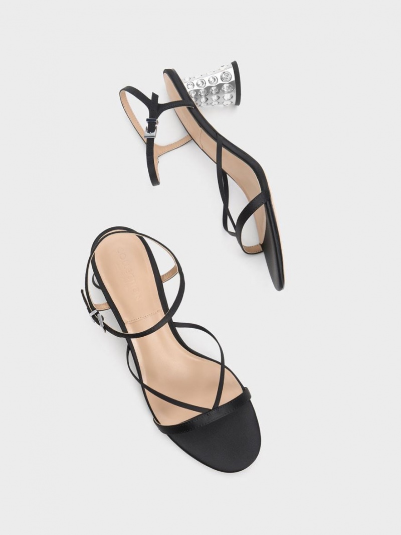 σανδαλια με τακουνι Charles And Keith Embellished Heel Recycled Polyester μαυρα | 45267-HEGX