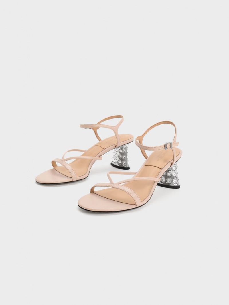 σανδαλια με τακουνι Charles And Keith Embellished Heel δερματινα Μπεζ | 58963-KVEO