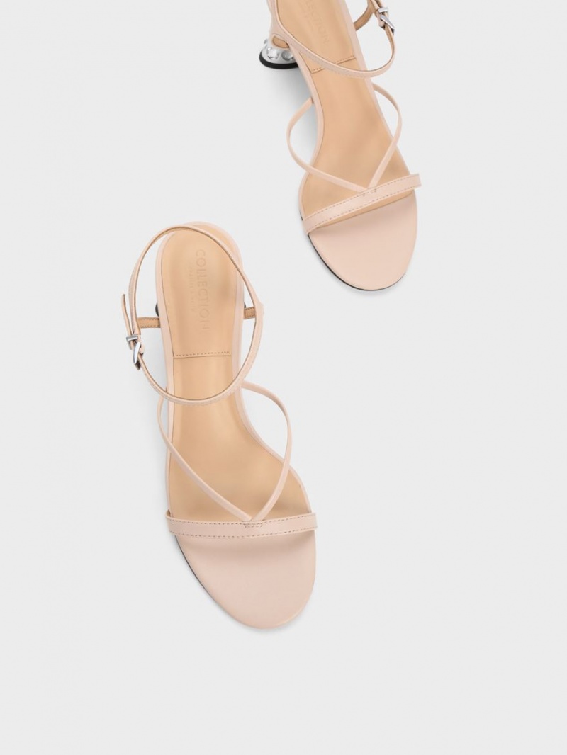 σανδαλια με τακουνι Charles And Keith Embellished Heel δερματινα Μπεζ | 58963-KVEO