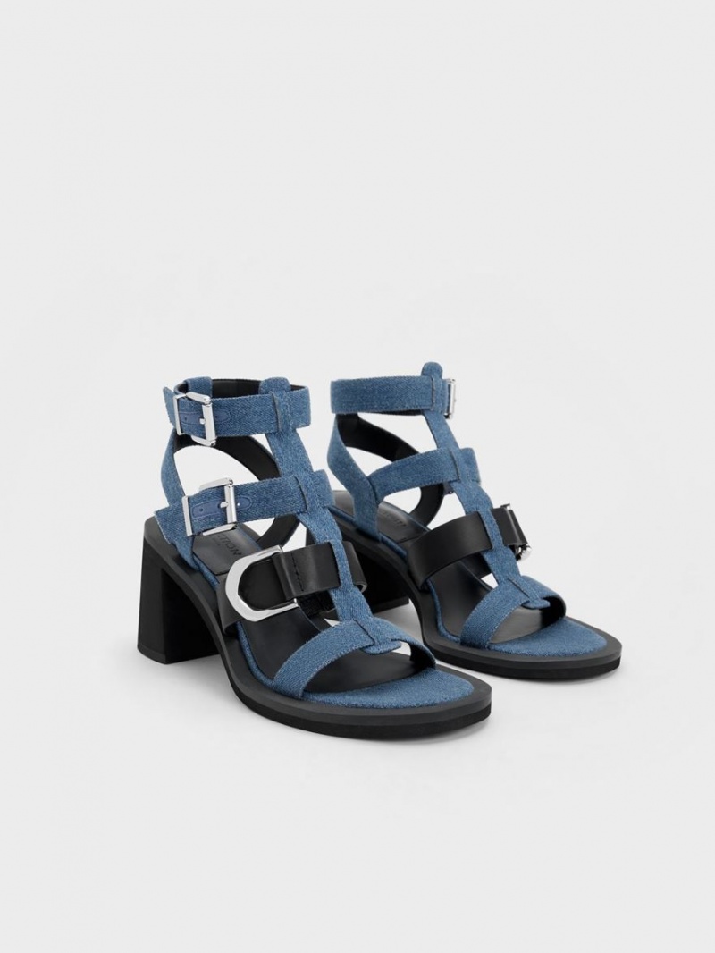 σανδαλια με τακουνι Charles And Keith Gabine Denim Gladiator μπλε | 20871-NQYM