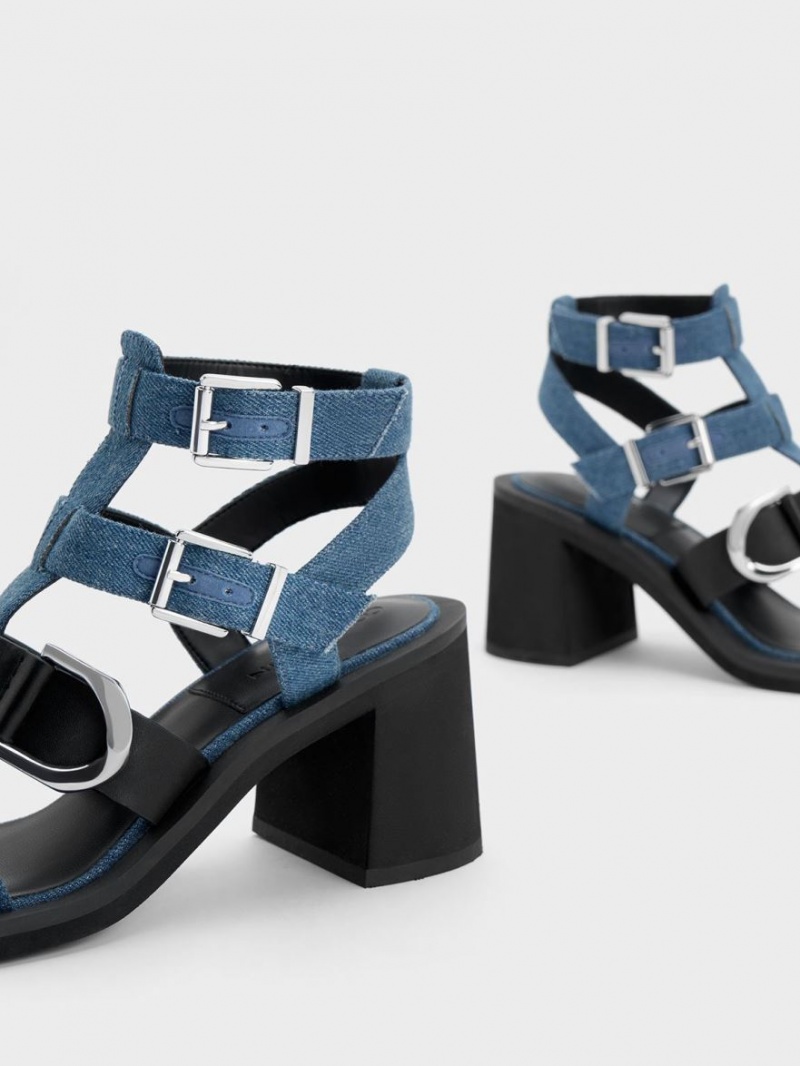 σανδαλια με τακουνι Charles And Keith Gabine Denim Gladiator μπλε | 20871-NQYM