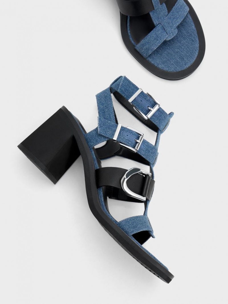 σανδαλια με τακουνι Charles And Keith Gabine Denim Gladiator μπλε | 20871-NQYM