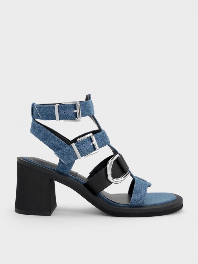 σανδαλια με τακουνι Charles And Keith Gabine Denim Gladiator μπλε | 20871-NQYM