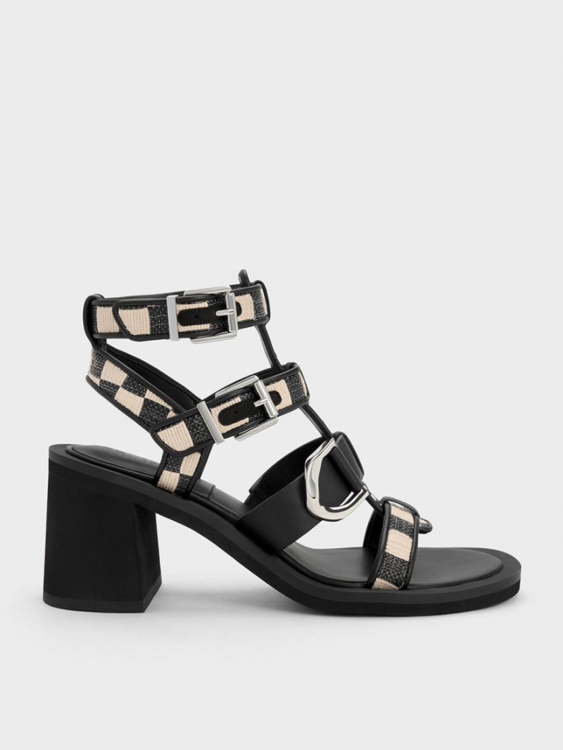 σανδαλια με τακουνι Charles And Keith Gabine Gingham Gladiator Πολύχρωμο | 29174-OVBZ