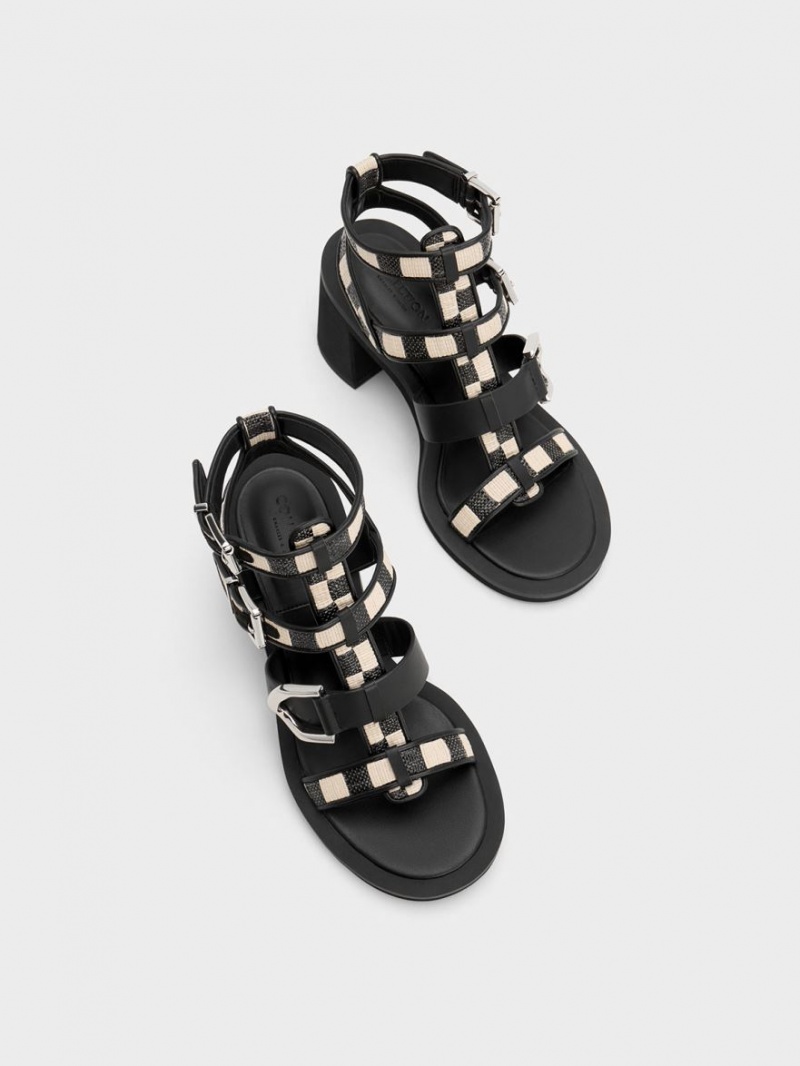 σανδαλια με τακουνι Charles And Keith Gabine Gingham Gladiator Πολύχρωμο | 29174-OVBZ